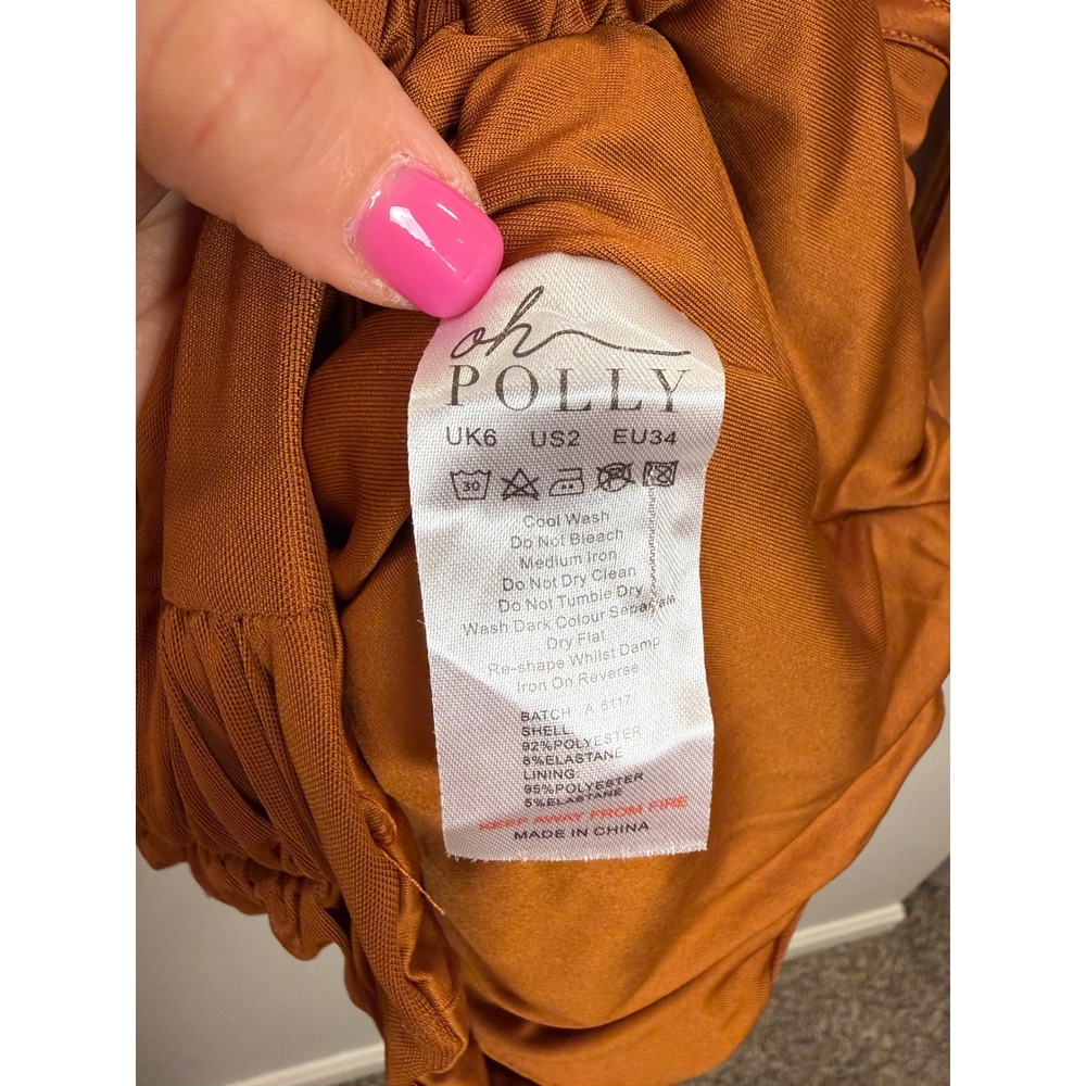 Oh Polly Corset Long Sleeve Mesh Mini Dress Baddie Hot Rouched Sheer Brown 2 - Picture 12 of 13